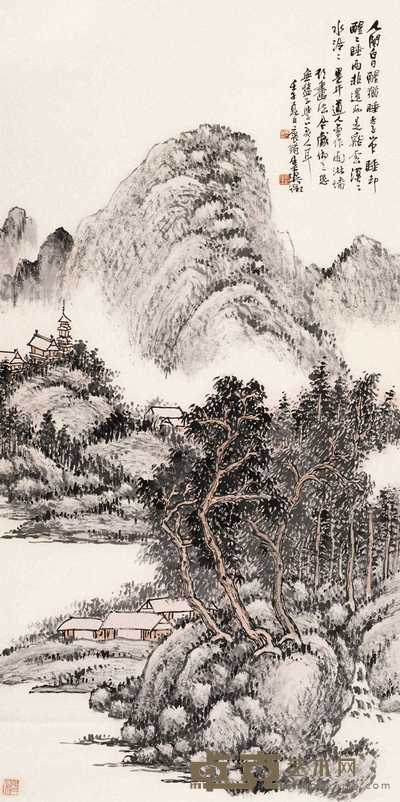吴待秋 古寺深山雨 立轴 105×53cm